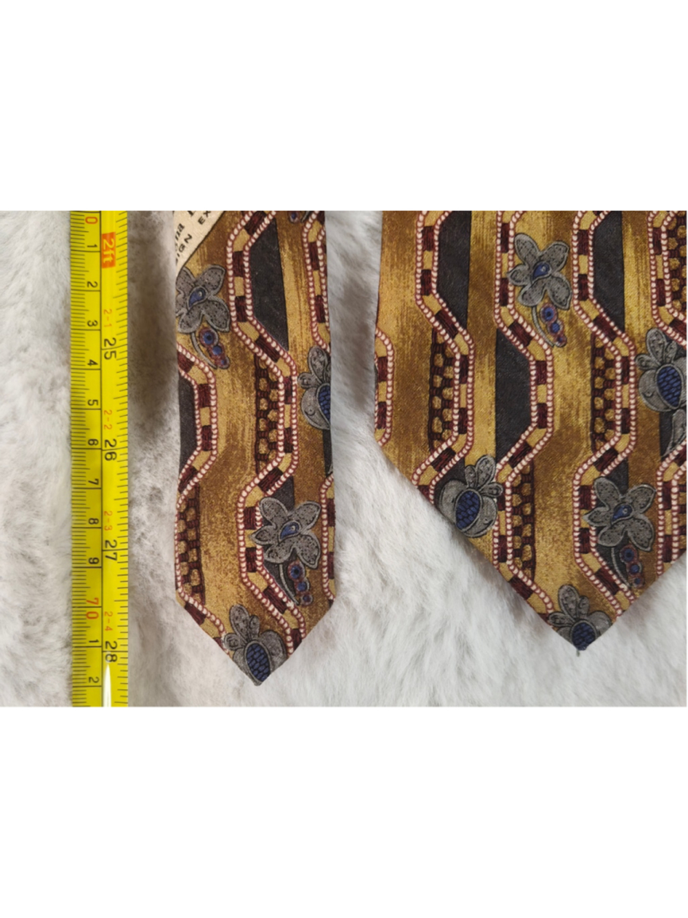 Ermenegildo Zegna Tie Vintage Gold Floral Geometric Silk 4" Wide Quiet Luxury - Picture 10 of 11